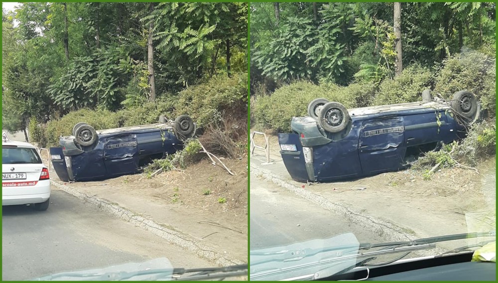 FOTO/VIDEO: Accident grav în capitală. O mașină s-a răsturnat după ce s-a lovit cu un camion